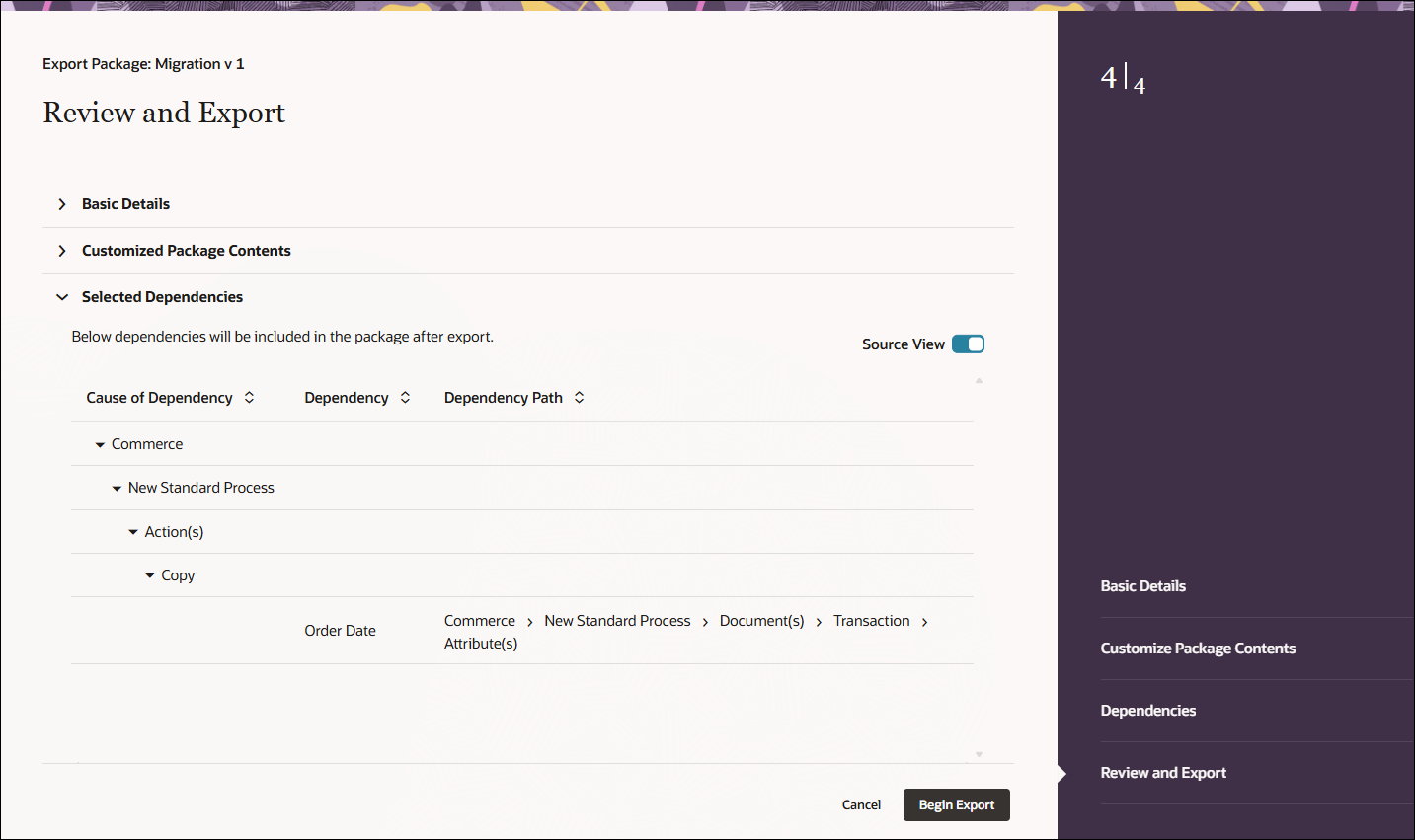 Create Package - Step 4 Review and Export