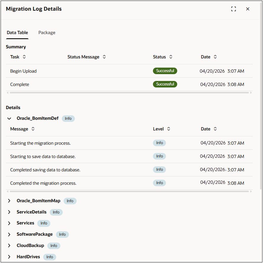 Migration Log Details