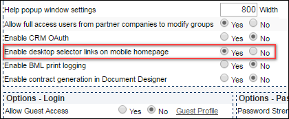 Enable desktop selector links on mobile homepage
