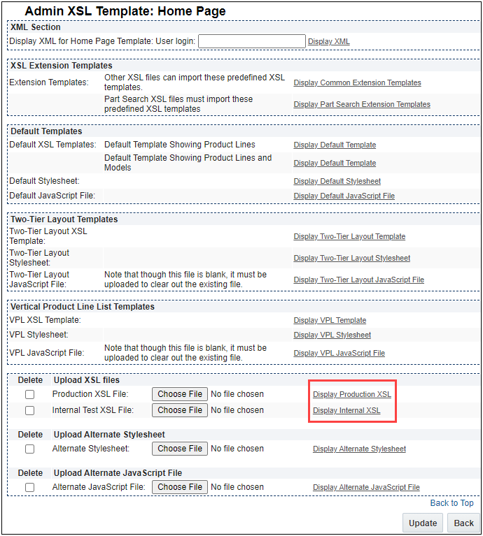 Admin XSLTemplate: Home Page