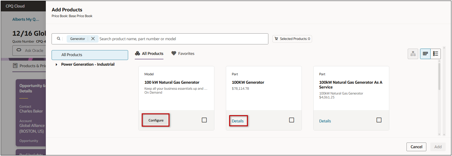Configure or view Details for products