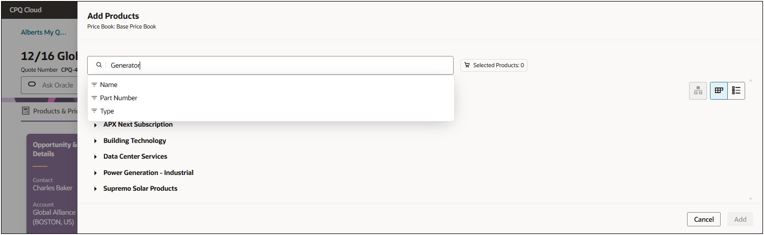 Filter Add Products results