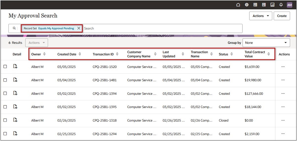 Approval Search default