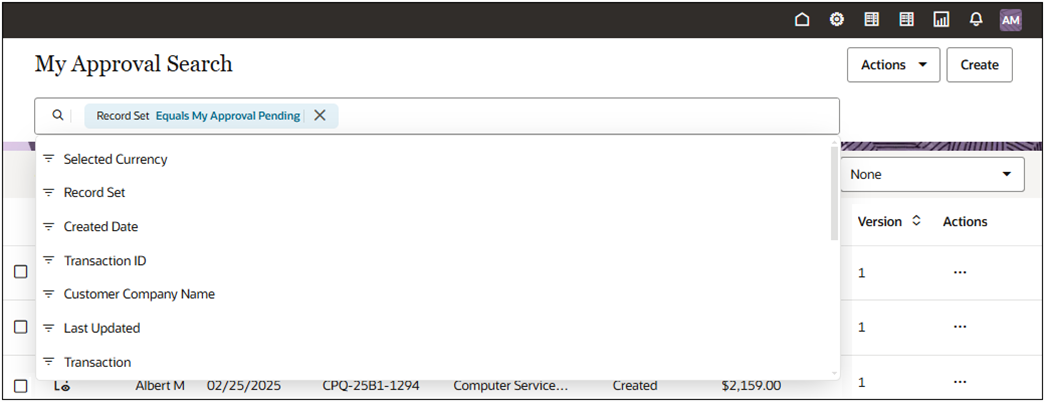 Approval Search Filter