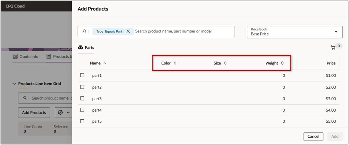 Product Search Columns