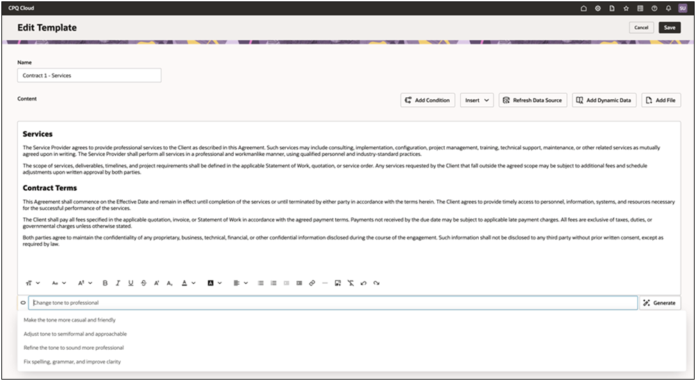 AI-Assist Rewrite Agent for RTE Template Editor