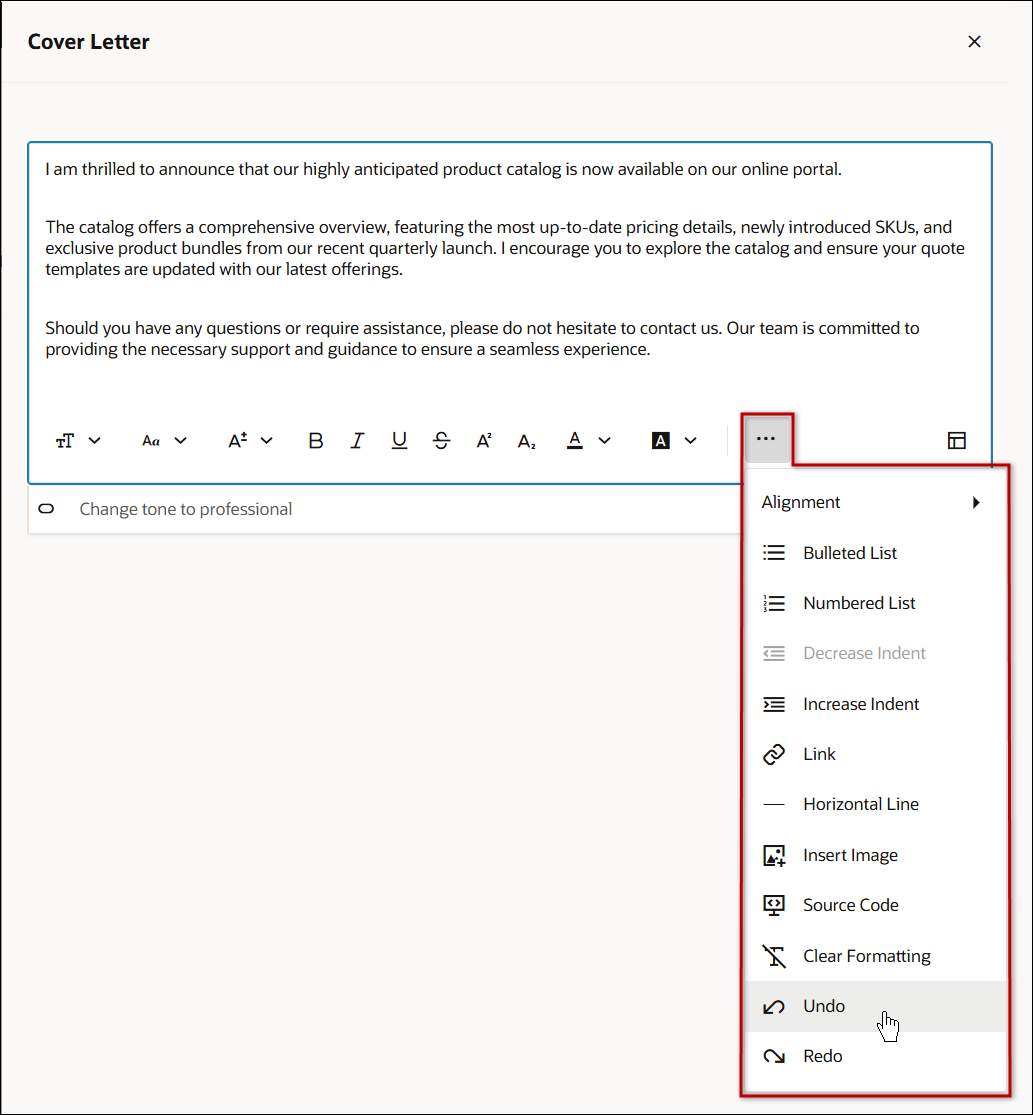Undo rich text changes