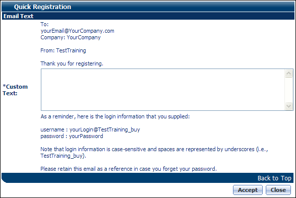 Quick Registration dialog